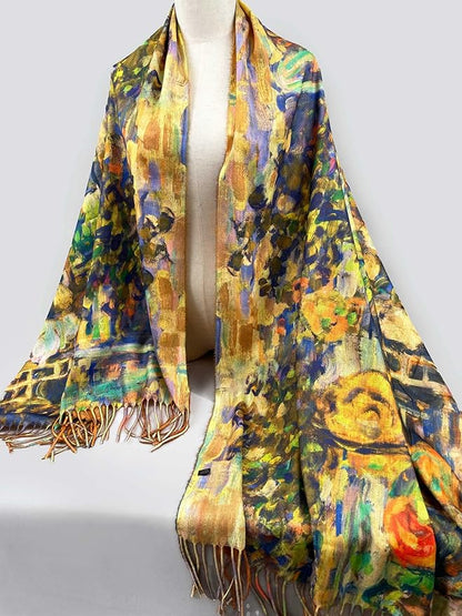VENVSBEE Reversible Scarf Soft Large Shawl Wrap Blanket Double Sided Art Print Warm Pashmina Stoles Klimt Van Gogh Gifts