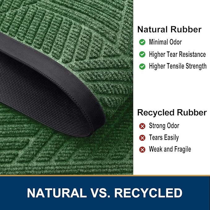 Smiry Half Circle Front Door Mat Outside Entrance, Heavy Duty Sturdy Natural Rubber Doormat, Trap Dirt and Moisture, Low Profile Mats for Indoor Outdoor Entry, Irregular Triangle (36x24, Green)