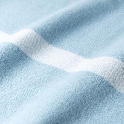 Hofdeco Premium Coastal Decorative Throw Blanket for Patio Couch Sofa, Baby Blue White Pinstripes with Fringe, 52"x71"