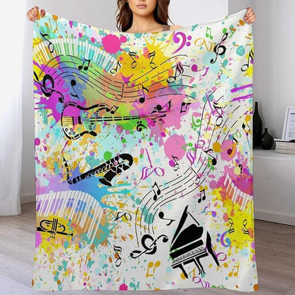 Music Blanket Colorful Graffiti Piano Keys Music Note Modern Abstract Art Print Soft Cozy Lightweight Throw Blanket for Kids Girls Boys Bedroom Living Room Dorm Chair Sofa Travel 70x80in