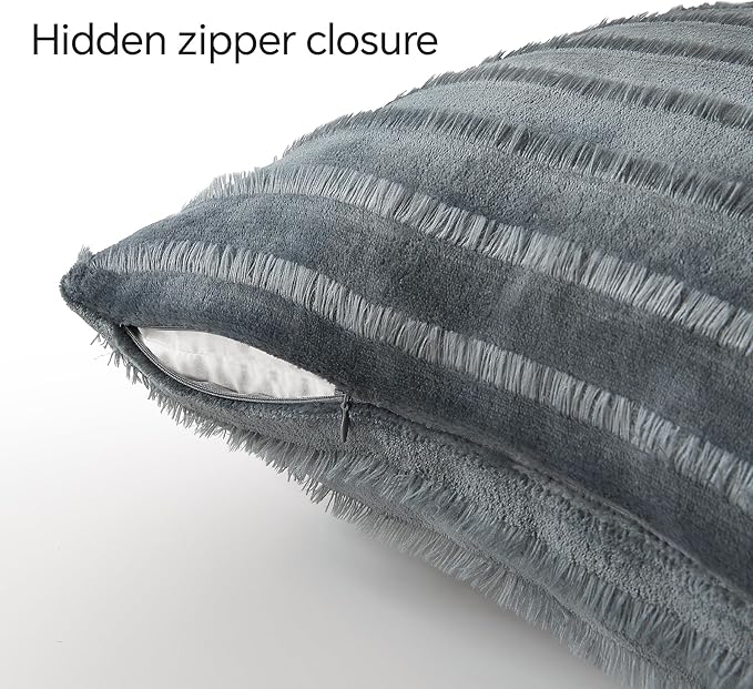 BEDELITE Velvet Pillow Covers 26x26 with Zipper, 2 Pack Super Soft Square Pillow Covers for Bedroom, Sofa, Luxury Cozy Fleece Pillowcases for All Seasons(26x26 Inches, Dark Grey-Boho)