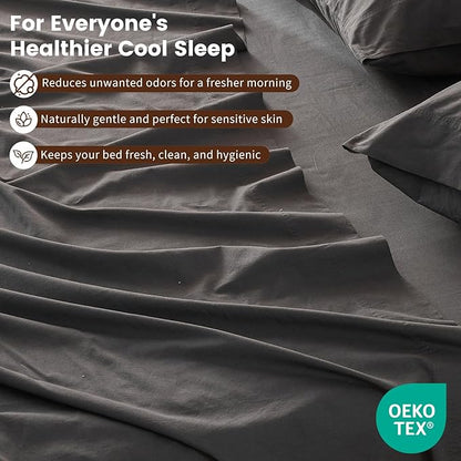 100% Linen Sheet Set King Size Extra Deep Pocket Fits 18-24 Inch Mattress, Breathable & Soft, Smooth 4-Piece Set for Thick Mattresses Hotel Luxury Bedding（King, Dark Grey）