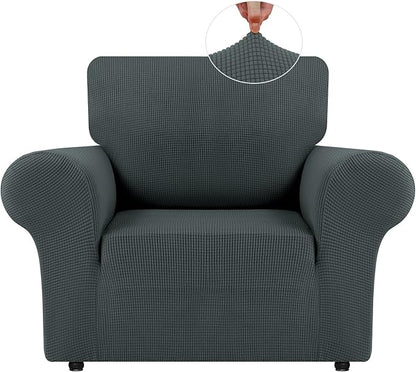 LURKA Stretch Chair Sofa Slipcovers 1 Piece Couch Covers for Sofa Furniture Protector Full Sofa Covers with Elastic Bottom for Kids and Dog (Small, Grey)