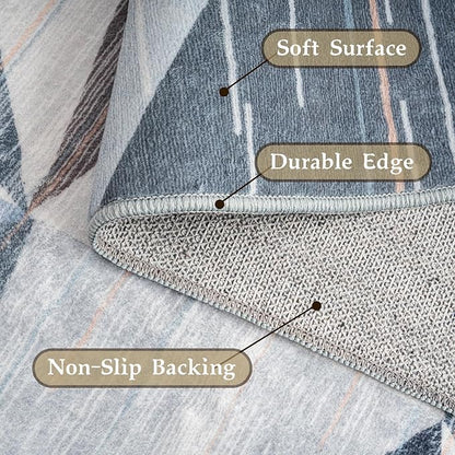 HOMFINE Washable Modern Area Rug - Geometry Style 4x6 Rugs for Living Room, Bedroom, Machine Washable Rug Soft Non Slip Non Shedding Area Rug - Blue, 4'x6'