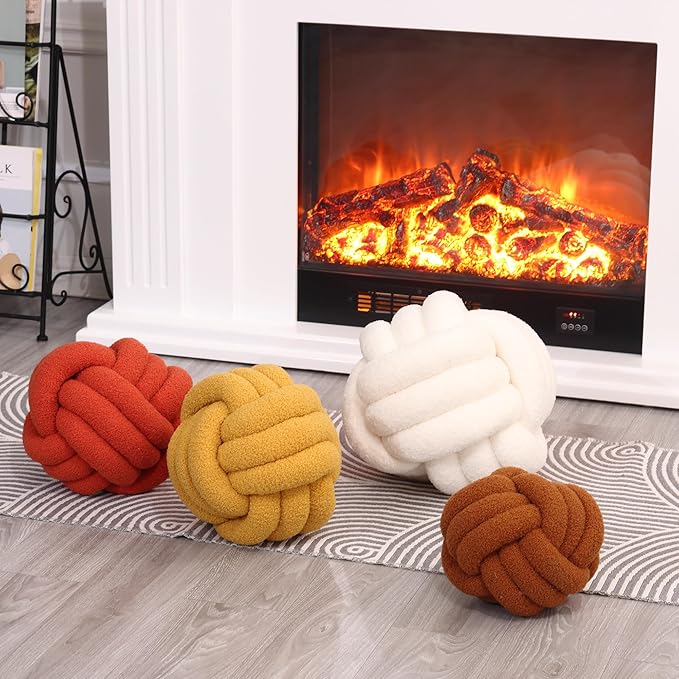 Petrella Knot Pillow Ball Round Throw Pillows Home Decor Cushion Decorative Aesthetic Throw Pillows，Lambswool White 8inch