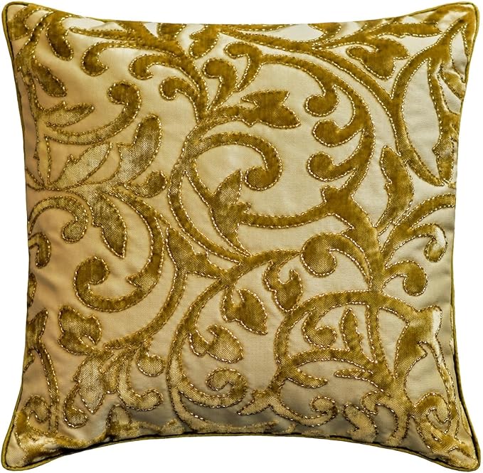 The HomeCentric King/Queen/Twin Beige Gold Decorative Bed Runner King 90"x18" Bed Runner with One Pillow Cover, Cut Velvet, Beaded Bed Scarf on Velvet Fabric - Serene Symphony