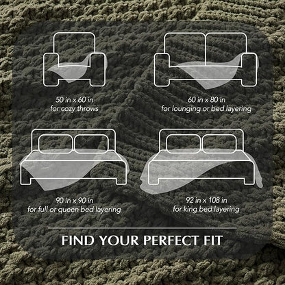 EVERGRACEHOME Chunky Chenille Knit Throw Blanket for Couch, Soft Luxurious Moss Stitch Blankets for Bed, Cozy Decorative Farmhouse Knitted Throws for Sofa, Olive Green, 60" x 80"