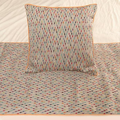The HomeCentric King Queen Twin Beige & Multicolor Luxury Full 68"x18" Bed Runner with 2 Pillow Cover, Chevron Embroidery Bed Scarf on Jacquard Embroidered Fabric - Happy Chevy