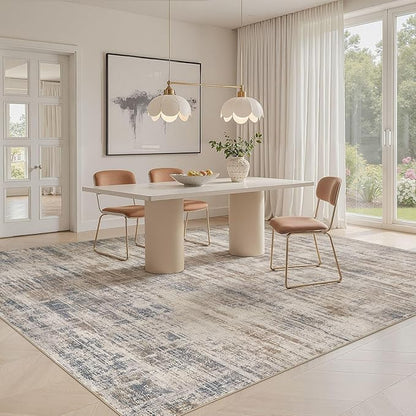 Area Rug for Living Room: 9x12 Washable Neutral Abstract Modern Soft Rugs Non Slip Indoor Floor Stain Resistant Large Carpet for Bedroom Dining Room Office Nursery - Brown