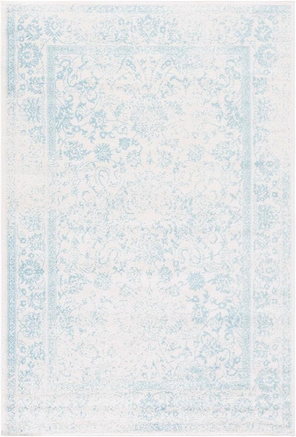 SAFAVIEH Area Rug 6x9 - Adirondack Collection - Ivory & Light Blue, Distressed Vintage Floral Design, Non-Shedding & Easy to Clean, Ideal for Living Room, Bedroom, Dining Space (ADR109L)