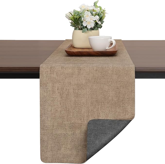 Table Runners 94 Inches Long, Dual-Sided Faux Leather Farmhouse Table Runner Waterproof Heatproof Non-Slip for Living Room Party Home Decor Holiday Decorations(Gray Beige, 12 x 94 Inch)