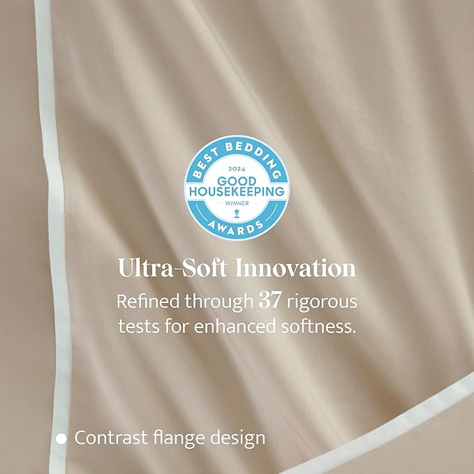Double Stitch Cotton Tencel Duvet Cover - Queen Size Comforter Cover, Luxury & Soft Eucalyptus Lyocell Bedding Set for Hot Sleepers, Cooling & Breathable, Button Closure, Sandstone Contrast, 90"x90"