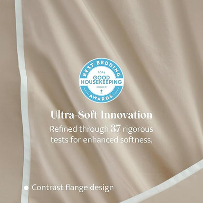 Double Stitch Cotton Tencel Duvet Cover - Queen Size Comforter Cover, Luxury & Soft Eucalyptus Lyocell Bedding Set for Hot Sleepers, Cooling & Breathable, Button Closure, Sandstone Contrast, 90"x90"