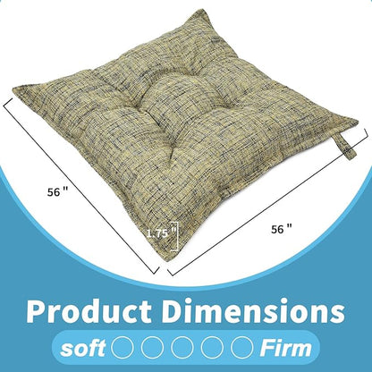 SINSOSSO Large Floor Pillows 22", Thickened Bite-Size Memory Foam Square Non-Slip Cushions for Office Back Support/Yoga/Chair Seat, Fashionable Color-Blocked Fabric & Washable, Yellow, 2 PCS