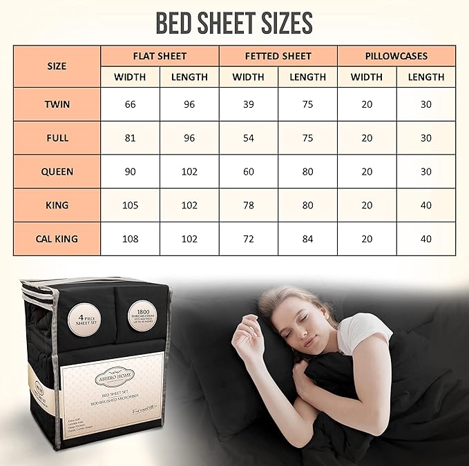 Full Size Bed Sheets Cooling - Luxury Hotel Sheet Set - Soft Sheets with Elastic Corner Straps - Deep Pocket Microfiber Bedsheets - Bedding Sheet & Pillowcases - 4 PC (Full Size, Black)