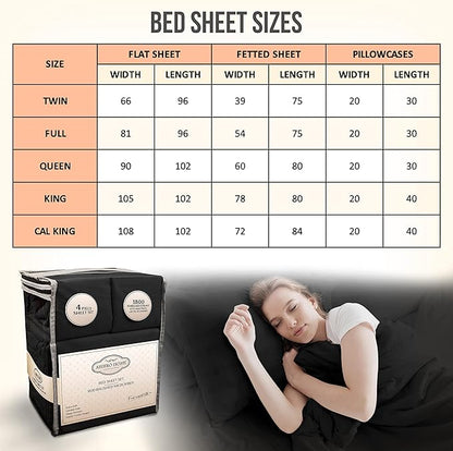 King Size Sheets Set Cooling - Luxury Hotel Sheets - Soft Bed Sheet with Elastic Corner Straps - Deep Pockets Microfiber Bedsheet - Bedding Sheet & Pillowcases - 4 Piece (King, Black)