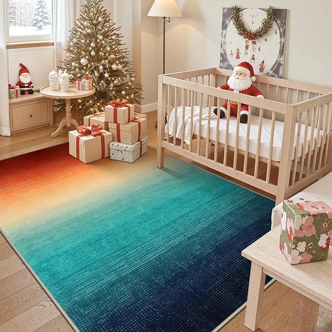 Wonnitar Colorful Area Rug 5x7, Washable Modern Ombre Christmas Rugs for Living Room, Abstract Non-Slip Dining Room Throw Mat, Non-Skid Soft Print Carpet for Bedside Entry Kitchen (Colorful, 5'x7')