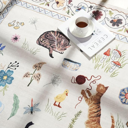 Rugcomf Runner Rug for Kitchen Non Slip 2'x6' Washable Rugs with Rubber Backing Soft Floral Animal Cat Carpet for Kitchen Laundry Bedroom Bathroom, Beige