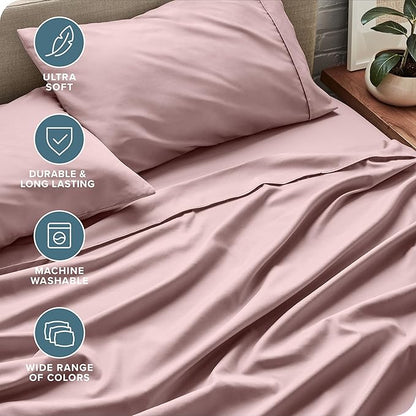 Bare Home King Sheet Set - Luxury 1800 Ultra-Soft Microfiber King Bed Sheets - Double Brushed - Deep Pockets - Easy Fit - 4 Piece Set - Bedding Sheets & Pillowcases (King, Mauve)