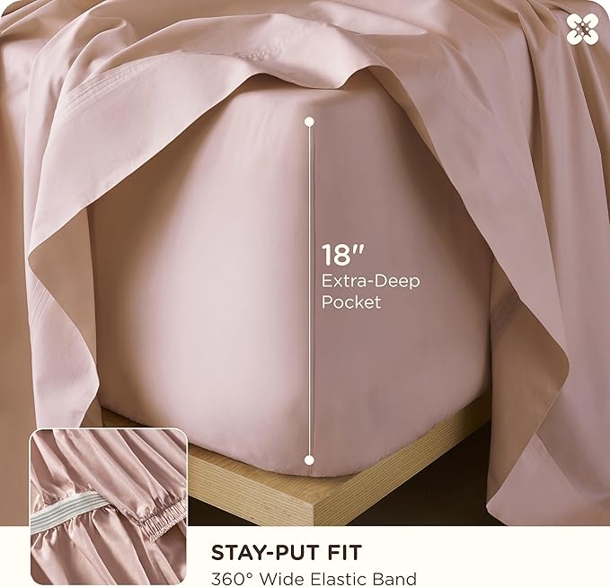 Bedsure Cooling Sheets, Rayon Derived from Bamboo & Cotton Blend, GentleSoft, Breathable, Queen Sheet Set, Deep Pocket Up to 18 Inches, Hotel Luxury Bedding for Hot Sleepers, Rose Pink