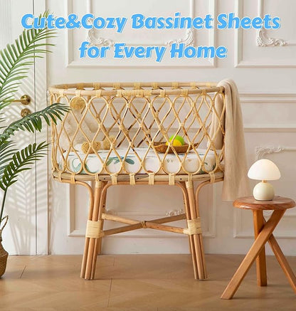 SDY Jersey Dinosaur Bassinet Sheets for Baby Boys and Girls,32 "x 16 "x 4", 2 Pack, Cute Kawaii Standard Oval/Retangle Fitted Bassinet Sheets for Toddler,Super Soft Breathable