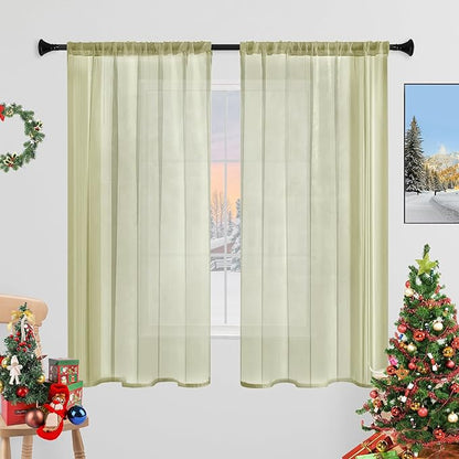 Sheer Curtains 72 Inches Long 2 Panels, Rod Pocket Short Curtain for Kitchen, Bedroom, Cafe Window(Sage Green 38" W x 72" L)