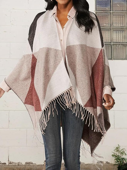 Moss Rose Women's Travel Plaid Shawl Wrap Open Front Poncho Cape for Fall Winter