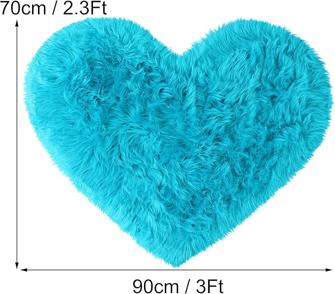 uxcell Heart Shaped Rugs for Bedroom,Small Aesthetic Carpet Girls,Cute Shaggy Floor Mirror Mat,Pastel Furry Throw Rug 2.3ftx3ft, Blue