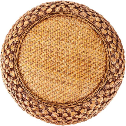 GLOGLOW Japanese Style Round Floor Cushion, Hand Woven Material with Sponge for Tatami Yoga Tea Ceremony Balcony Living Room