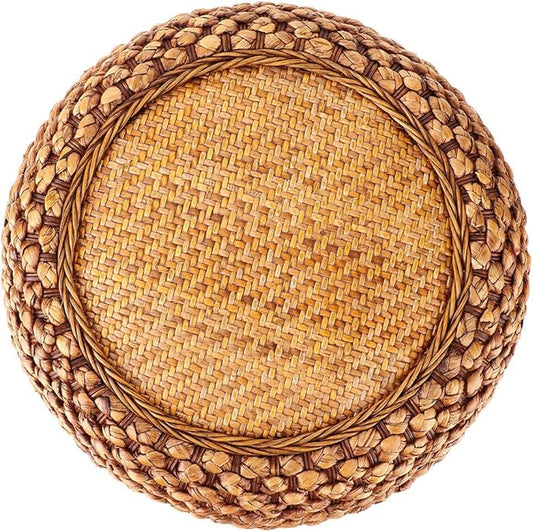 GLOGLOW Japanese Style Round Floor Cushion, Hand Woven Material with Sponge for Tatami Yoga Tea Ceremony Balcony Living Room