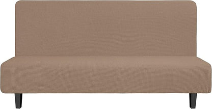 Easy-Going Stretch Futon Slipcover Armless Sofa Cover Furniture Protector Without Armrests Slipcover Soft with Elastic Bottom for Kids, Spandex Jacquard Fabric Small Checks(futon,Camel)