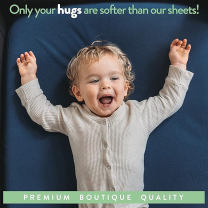 Travel Crib Fitted Sheets for Baby Bjorn, Guava Lotus Travel Crib and 24 x 42 Inch Travel Light Playard Mattress – Snuggly Soft 100% Jersey Cotton – Dusty Blue + Navy – 2 Pack