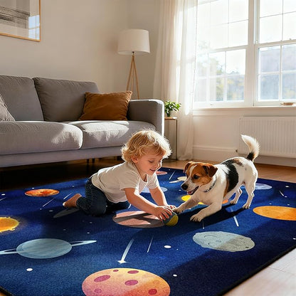 Kids Play Rugs 8'x10' Kids Rugs for playroom, Kid Educational Rug Classroom Rug, Space Planet Rug Space Planet Theme Play Mat for Living Room Dining Room Classroom Decor