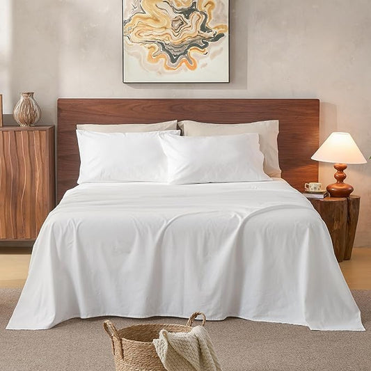 100% Linen Sheets California King Size,Breathable & Durable 4-Piece Bed Flax Sheet Set,Soft All-Season Bedding for Hot Sleepers 16" Deep Pocket Oeko-TEX Certified,（Cal King, White）