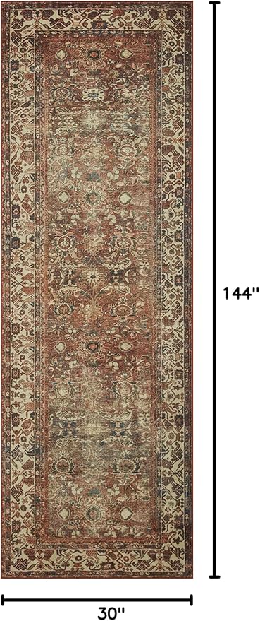 Loloi Magnolia Home by Joanna Gaines Banks Collection BAN-04 Brick/Ivory 2'-6" x 12'-0", .13" Pile Height, Machine Washable, Runner Rug