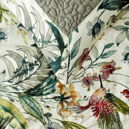 The HomeCentric King Queen Twin Ivory & Multi Designer Full 68"x18" Bed Runner with Pillow Cover, Bird, Sequins & Beaded Bed Scarf on Cotton Fabric - Exotic Birds