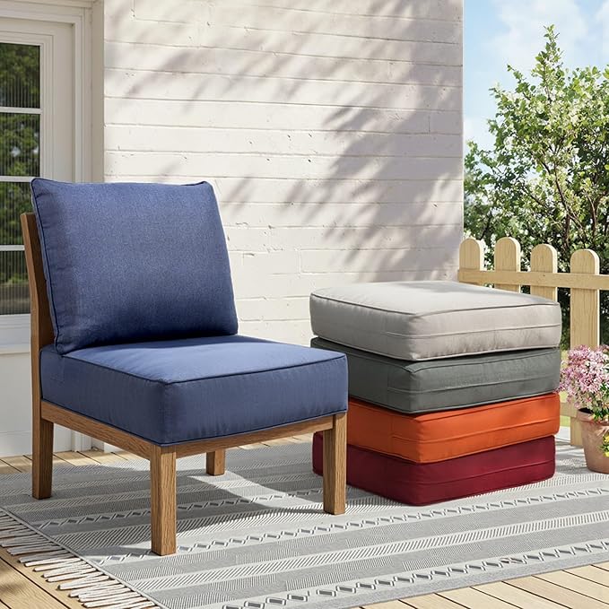Outdoor Cushion Set for Furniture Patio Furniture, UV Resistant, Water Resistant - 6 Inch Thick Foam Garden Cushions– 24x24 Inch Patio Seat Covers for Chair/Sofa/Couch | Blue | 7-Pack |