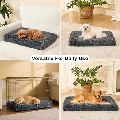 Fluffy Orthopedic Dog Beds for Medium Dogs with Washable Removable Cover Dog Crate Bed Egg Crate Foam Support Plush Pet Pad Mat with Anti-Slip Bottom (36 * 24,Dark Grey)