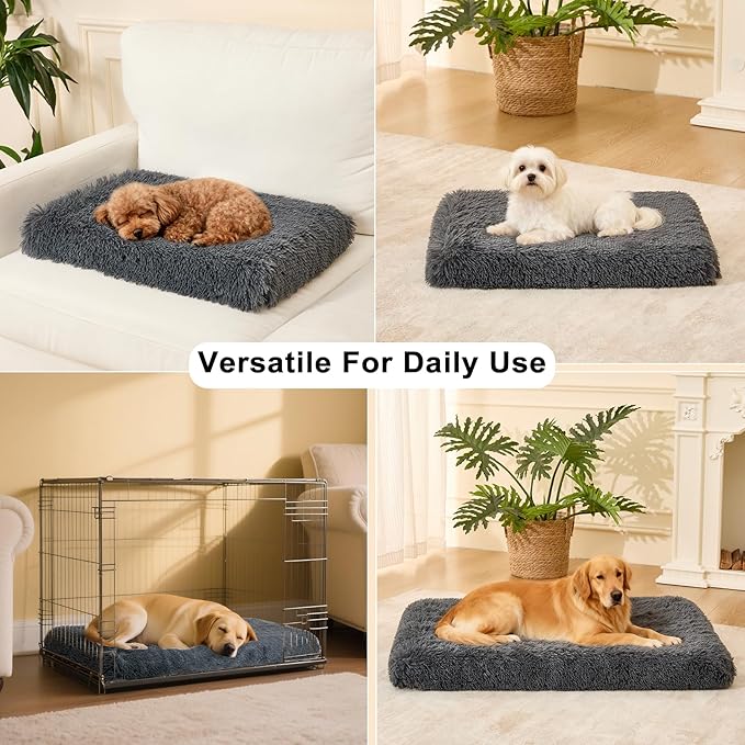 Fluffy Orthopedic Dog Beds for Small Dogs with Washable Removable Cover Dog Crate Bed Egg Crate Foam Support Plush Pet Pad Mat with Anti-Slip Bottom (30 * 20,Dark Grey)