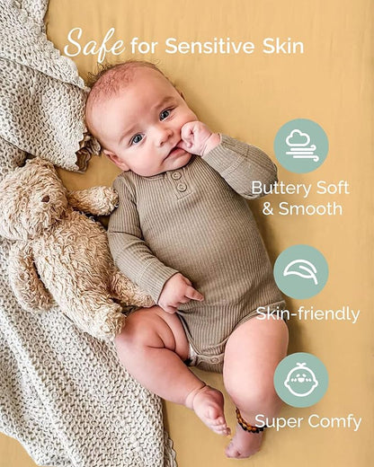 Bassinet Sheets 20x30 Inch for Graco Travel Lite Crib, Sense2Snooze, My View 4 in 1, Dream Suite and Guava Bassinet - Buttery Soft, Stretchy Sheets - Burnt Orange+Mustard Yellow+ Gray, 3 Pack