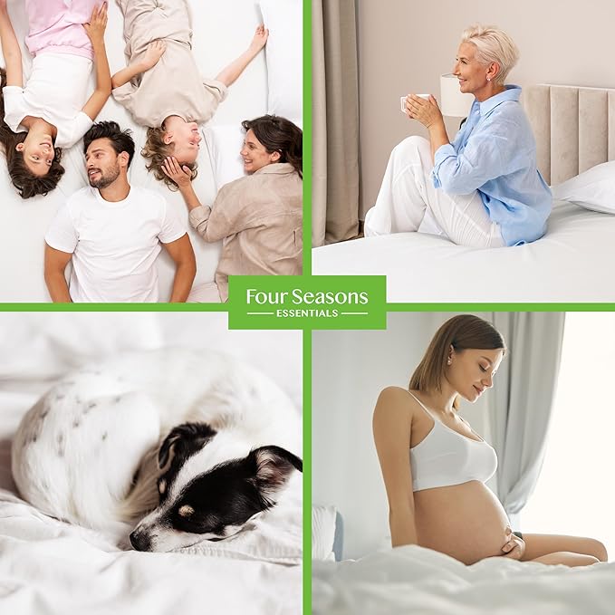 Four Seasons Essentials Twin Size Waterproof Mattress Protector - Cooling Viscose derived from Bamboo Fitted Sheet Mattress Cover - Quilted Jacquard Pad Protects from Dust Allergens