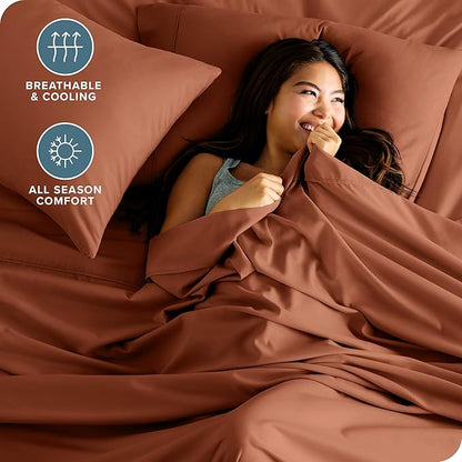 Bare Home California King Sheet Set - 1800 Ultra-Soft Microfiber Cal King Bed Sheets - Double Brushed - Deep Pockets - Easy Fit - 4 Piece Set - Bed Sheets (California King, Terracotta)