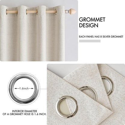 MIULEE Linen Curtains for Bedroom 100% Blackout Thermal Insulated Birch Grommet Room Darkening Curtains & Drapes for Living Room Nursery 52 x 90 Inch (2 Panels)