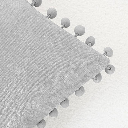CaliTime Throw Pillow Covers Decorative 18 X 18 Inches Pack of 2 Cozy Solid Dyed Soft Chenille Cushion Cases with Pom Poms for Couch Sofa Bed Living Room Home Moonbeam Gray