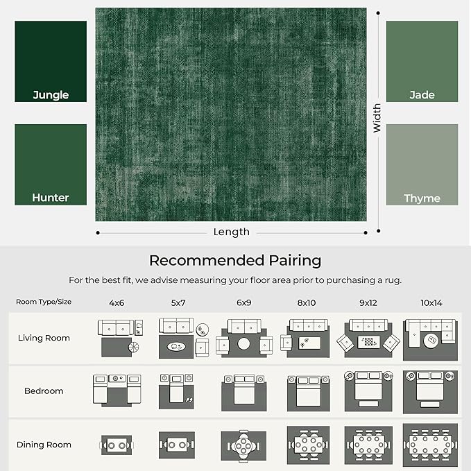 Kokia Abstract Area Rugs 9x12 Bedroom Washable Decor Low Pile Non-Slip Non-Shedding Indoor Carpet Foldable Stain Resistant Floor Mat Living Room Dining Room, Green Rug, Oslo Jungle