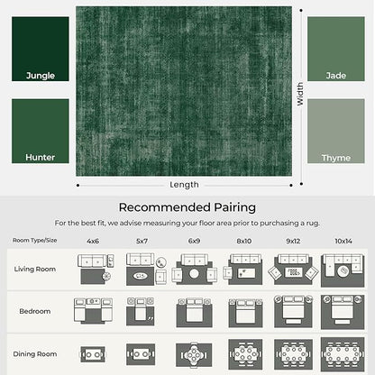 Kokia Abstract Area Rugs 8x10 Bedroom Soft Living Room Rugs Washable Distressed Vintage Comfy Carpet with Non-Slip Backing for Farmhouse Home Office Room Decor, Green Rug, Oslo Jungle