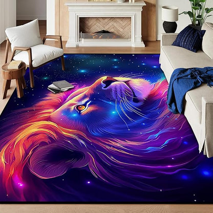 6' x 9' Galaxy Lion Rug Large 3D Fierce Lions Space Area Rugs for Kids Bedroom Living Room Playroom Gameroom Boys Glitter Carpet Throw Rugs Floor Mat,180 X 275cm