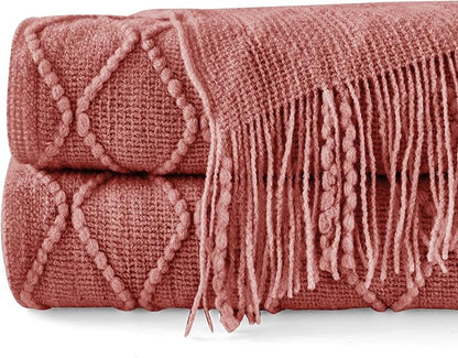 inhand ChristmasThrow Blankets for Couch, Gifts for Women Cozy Home Decor Knit Blanket, Coral Pink Lightweight Decorative Blankets and Throws, Farmhouse Warm Woven Blanket for Men and Women, 60"x80"