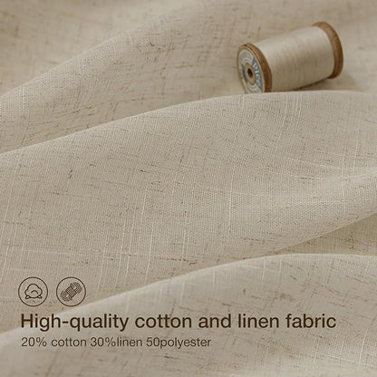 Anmao Natural Linen Curtains for Living Room 54 Inch Length 2 Panels Set, Light Filtering Semi Sheer Window Curtain Drapes for Bedroom with Curtain Rings and Clips, 52 Inch Wide Each Panel, Linen