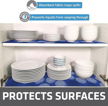 Drymate Premium Luxury Shelf & Drawer Liner, Thick Cushioned Fabric, Non-Adhesive, Absorbent, Waterproof, Slip-Resistant, Liners for Kitchen Cabinets, Cupboards (USA Made)(12”x59”)(2-Pack)(GoodBlue)